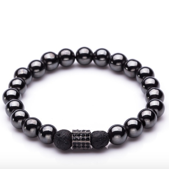 Bead Bracelet Stretch Pewter Color Metal Beads - Picture 1 of 1